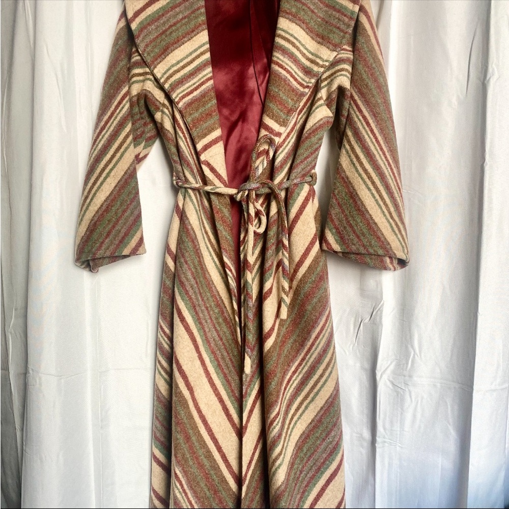 Striped Wool Blend Coat with Belt